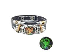 Mens Leather Bracelet,Hand-Woven Adjustable Multi-Layer Light Luxurythe Twelve Constellations Glow In The Dark Snaps Buckle Leather Bracelet, Energy Jewellery for Men Women Scorpio