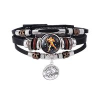 Men'S Leather Bracelet,Hand-Woven Adjustable Multi-Layer Niche Design The Twelve Constellations Glow In The Dark Pendant Snaps Buckle Leather Bracelet, Energy Jewellery for Men Women Aquarius