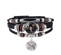 Mens Leather Bracelet,Hand-Woven Adjustable Multi-Layer Niche Design The Twelve Constellations Glow In The Dark Pendant Snaps Buckle Leather Bracelet, Energy Jewellery for Men Women Scorpio