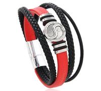 Men'S Leather Bracelet,Hand-Woven Adjustable Multi-Layer Retro High-End Tai Chi Yin Yang Magnetic Buckle Leather Bracelet, Energy Jewellery for Men Women Red