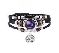 Men'S Leather Bracelet,Hand-Woven Adjustable Multi-Layer The Twelve Constellations Glow In The Dark Snaps Buckle Pendant Leather Bracelet, Energy Jewellery for Men Women Capricorn