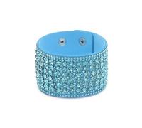 Mens Leather Bracelet,Hand-Woven Bohemian Fashion Velvet Hot Diamond Inlaid Diamond Snap Button Wide Leather Bracelet, Energy Jewellery for Women Light Blue