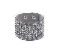 Men'S Leather Bracelet,Hand-Woven Bohemian Fashion Velvet Hot Diamond Inlaid Diamond Snap Button Wide Leather Bracelet, Energy Jewellery for Women Gray