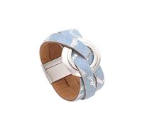 Men'S Leather Bracelet,Hand-Woven Multi-Layer Bohemian Fashion Double Layer Large Circle Accessories Magnetic Buckle Leather Bracelet, Energy Jewellery for Men Women Light Blue