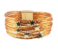 Mens Leather Bracelet,Hand-Woven Multi-Layer Bohemian Fashion Five-Pointed Star Magnetic Buckle Leather Bracelet, Energy Jewellery for Women Orange