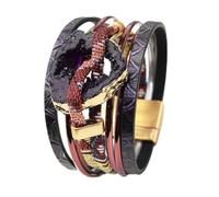 Mens Leather Bracelet,Hand-Woven Multi-Layer Bohemian Fashion Hollow Small Stripes Design Magnetic Buckle Leather Bracelet, Energy Jewellery for Men Women Style A