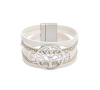 Mens Leather Bracelet,Hand-Woven Multi-Layer Bohemian Fashion Hollow Tree Of Life Accessories Magnetic Buckle Leather Bracelet, Energy Jewellery for Men Women White