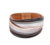 Men'S Leather Bracelet,Hand-Woven Multi-Layer Bohemian Fashion Light Luxury Magnetic Buckle Leather Bracelet, Energy Jewellery for Women Style H