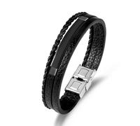 Men'S Leather Bracelet, Hand-Woven Niche Design Multi-Layer Punk Fashion Wrapped Folding Clasp Leather Bracelet, Energy Jewellery for Men Black