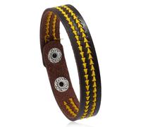 Men'S Leather Bracelet,Hand-Woven Niche Design Retro Geometric Embroidered Snaps Buckleleather Bracelet, Energy Jewellery for Men Women Yellow