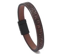 Mens Leather Bracelet,Hand-Woven Niche Design Retro Minimalist Geometric Pattern Magnetic Buckle Leather Bracelet, Energy Jewellery for Men Women Dark Brown
