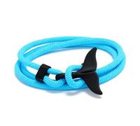 Men'S Leather Bracelet, Hand-Woven Nylon Rope Wrap Bracelet with Matte Black Whale Tail Charm, Adjustable Nautical Wristband, Ocean Beach Jewelry for Men Women Lake Blue + Black Fishtail
