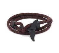Men'S Leather Bracelet, Hand-Woven Nylon Rope Wrap Bracelet with Matte Black Whale Tail Charm, Adjustable Nautical Wristband, Ocean Beach Jewelry for Men Women Coffee Brown + Black Fishtail