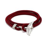 Men'S Leather Bracelet, Hand-Woven Nylon Rope Wrap Bracelet with Matte Black Whale Tail Charm, Adjustable Nautical Wristband, Ocean Beach Jewelry for Men Women Burgundy + Silver Fishtail