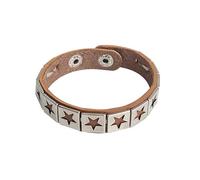 Men'S Leather Bracelet,Hand-Woven Punk-Style Single Row Of Five-Pointed Star Square Rivets Niche Design Fashion Snaps Buckle Leather Bracelet, Energy Jewellery for Women Men Brown