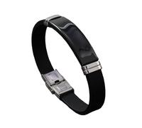 Men'S Leather Bracelet,Hand-Woven Simple Fashion Light Luxury Glossy Engraved Silicone Folding Clasp Leather Bracelet, Energy Jewellery for Women Men Black