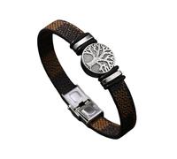 Mens Leather Bracelet,Hand-Woven Simple Fashion Light Luxury Tree Of Life Folding Clasp Leather Bracelet, Energy Jewellery for Women Men Light Brown