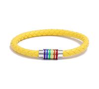 Mens Leather Bracelet,Hand-Woven Wrapped Niche Design Fashion Magnetic Clasp Rainbow Stripe Leather Bracelet, Energy Jewellery for Women Men Yellow