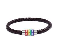 Men'S Leather Bracelet,Hand-Woven Wrapped Niche Design Fashion Magnetic Clasp Rainbow Stripe Leather Bracelet, Energy Jewellery for Women Men Brown