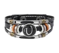 Men's Leather Bracelet, Initial Letter Leather Bracelet For Men Handmade Multi-Layer Braided Wristband With Pouch Vintage Jewellery Gifts For Dad Husband Brother Boyfriend Letter U