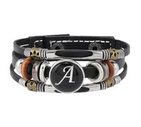 Men's Leather Bracelet, Initial Letter Leather Bracelet For Men Handmade Multi-Layer Braided Wristband With Pouch Vintage Jewellery Gifts For Dad Husband Brother Boyfriend Letter A