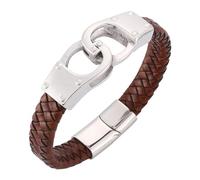 Men's Leather Bracelet, Magnetic Clasp Leather Bracelet For Men Handmade Braided Cuff Wristband With Handcuffs Charm Vintage Punk Jewellery Gifts For Dad Husband Brother Boyfriend Brown 20.5