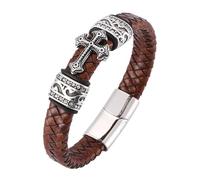 Men's Leather Bracelet, Men Leather Bracelet With Cross Handmade Braided Faith Crucifix Wristband Magnetic Clasp Stackable Good Luck Jewelry For Women 18.5Cm
