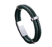 Men's Leather Bracelet, Men's Braided Leather Bracelet Magnetic Clasp Bracelet Green Vegetable Tanned Handmade Jewellery With Pouch Teen Boy Gifts For Graduation Birthday Son