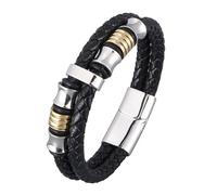Mens Leather Bracelet,Mens Genuine Leather Bracelet Double Layer Leather Cord Bracelets With Magnetic Clasp Punk Viking Jewellery Fathers Day Birthday Gifts For Dad Grandad Golden Silver 18.