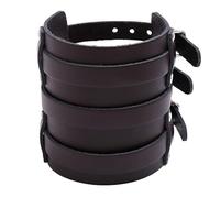 Men's Leather Bracelet,Mens Leather Wide Triple Straps Wrap Gauntlet Bracelet Buckle Fastening Arm Armor Cuff Bangle Unisex Rock Gothic Wistband Jewelry Gift Black