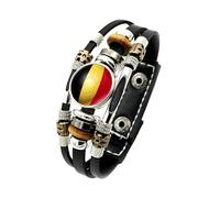 Men'S Leather Bracelet, Multi-Layer Braided Leather Bracelet Adjustable National Flag Football Cuff Bangle With Snap Buttons Vintage Handmade Jewelry Gift For Women Men Belgium
