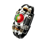 Men'S Leather Bracelet, Multi-Layer Braided Leather Bracelet Adjustable National Flag Football Cuff Bangle With Snap Buttons Vintage Handmade Jewelry Gift For Women Men Portugal