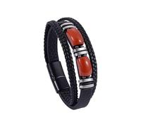 Mens Leather Bracelet Multi-Layer Classic Handmade Braided Cuff Bangle Natural Tiger Eye Stone Aventurine Wide Wristbands with Magnetic Clasp Jewelry Gifts Natural Red Stone 21Cm