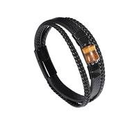 Mens Leather Bracelet Multi-Layer Classic Handmade Braided Cuff Bangle Natural Tiger Eye Stone Aventurine Wide Wristbands with Magnetic Clasp Jewelry Gifts Bamboo Tiger's Eye Stone 23Cm
