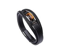 Mens Leather Bracelet Multi-Layer Classic Handmade Braided Cuff Bangle Natural Tiger Eye Stone Aventurine Wide Wristbands with Magnetic Clasp Jewelry Gifts Black Single Tiger's Eye Stone 19Cm