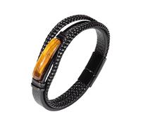 Mens Leather Bracelet Multi-Layer Classic Handmade Braided Cuff Bangle Natural Tiger Eye Stone Aventurine Wide Wristbands with Magnetic Clasp Jewelry Gifts Long Tiger's Eye Stone 21Cm