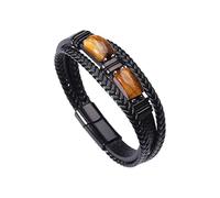 Mens Leather Bracelet Multi-Layer Classic Handmade Braided Cuff Bangle Natural Tiger Eye Stone Aventurine Wide Wristbands with Magnetic Clasp Jewelry Gifts Black Double Tiger's Eye Stone 21Cm