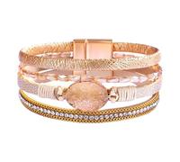 Men's Leather Bracelet, Multi-Layer Leather Wrap Bracelet For Women Natural Stone Cuff Bangle With Magnetic Clasp Handmade Crystal Jewelry Gift For Women Teen Girls