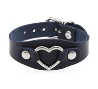 Mens Leather Bracelet,Multicolor Heart Leather Bracelet Couple Punk Gothic Colorful Adjustable Heart Ring Rock Wrap Wrist Cuff Bangle Stylish Unisex Design for Him Or Her Accessory Dark Blue