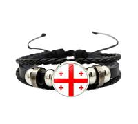 Men'S Leather Bracelet, National Flag Braided Bracelet For Men Adjustable Multi-Layer Leather Rope Football Bangle With Snap Buttons Vintage Handmade Charming Jewelry Gift For Dad Him Husban