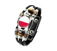 Men'S Leather Bracelet, National Flag Leather Bracelet Adjustable Multi-Layer Braided Football Cuff Bangle With Snap Buttons Vintage Handmade Jewelry Gift For Women Men Poland