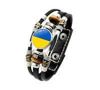 Men'S Leather Bracelet, National Flag Leather Bracelet Adjustable Multi-Layer Braided Football Cuff Bangle With Snap Buttons Vintage Handmade Jewelry Gift For Women Men Ukraine