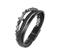 Mens Leather Bracelet, Natural Stone Braided Bracelet Multi-Layer Leather Wrap Cuff Bangle With Magnetic Clasp Handmade Gemstone Jewellery For Dad Him Husband Alabaster