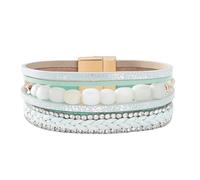 Mens Leather Bracelet, Natural Stone Leather Bracelet Multi-Layer Rhinestone Cuff Bangle With Magnetic Clasp Boho Handmade Crystal Jewelry Gift For Women Teen Girls Light Blue