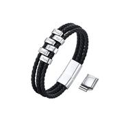 Mens Leather Bracelet Personalised Handmade Braided Bracelet Engraved Leather Bangle Chain Man Customised Jewellery Gift for Men Dad Boyfriend Husband Uncle Brother Birthday Christmas Day(01Sliver-6)