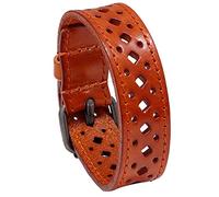 Men's Leather Bracelet,Punk Leather Cuff Bracelets for Men Women Vintage Wide Gauntlet Bracers Openwork Hollow Cuff Bangle Unisex Goth Rock Adjustable Wristbands Wide Jewellery Gift Light Brown