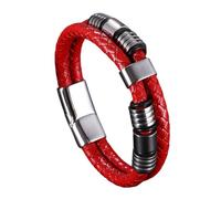 Mens Leather Bracelet,Punk Rock Leather Bracelets Double Layer Braided Cuff Bracelet With Magnetic Clasp Viking Jewellery Fathers Day Birthday Gifts For Dad Grandad Red 17.5Cm
