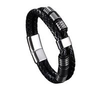 Mens Leather Bracelet,Punk Rock Leather Bracelets Double Layer Braided Cuff Bracelet With Magnetic Clasp Viking Jewellery Fathers Day Birthday Gifts For Dad Grandad Black 20.5Cm