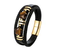 Men's Leather Bracelet,Tiger Eye Multi-Layer Leather Woven Bracelet Handmade Protection Bracelet With Magnetic Clasp Natural Tiger Eye Gemstone Crystal Stone Jewelry Valentines Gift For Dad