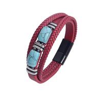 Men's Leather Bracelet, Turquoise Leather Bracelet Men Handmade Multi-Layer Braided Rope Cuff Bangle Red Mens Gemstone Jewellery With Pouch Teen Boy Gifts For Graduation Birthday